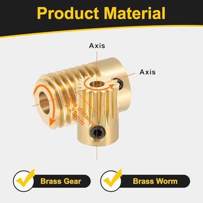 uxcell Worm Gear Set 15T 0.5 Module 15:1 Reduction Rate, Right Rotation Drive Gear Box Wheel Reduce Transmission Part (Brass Gear-3mm Bore, Brass Rod 5mm Bore) - size: Gear-3mm, Rod-5mm Bore, style: 0.5M-15T