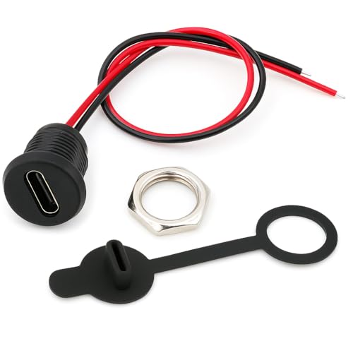 Gebildet 10pcs Type-C Female Chassis 2 Pin Wire 24AWG Waterproof Jack Connectors 3A USB C Pigtail Cable Extension Socket Plug - style: Type-C Female