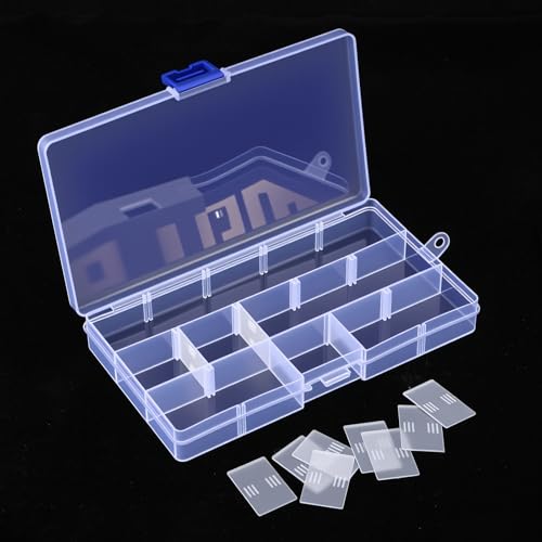24 Pack 15 Grids Clear Plastic Bead Organizer Box Small Craft Organizer Box Storage Container with Adjustable Dividers for Jewelry Crafts Fishing Tackle Small Parts
