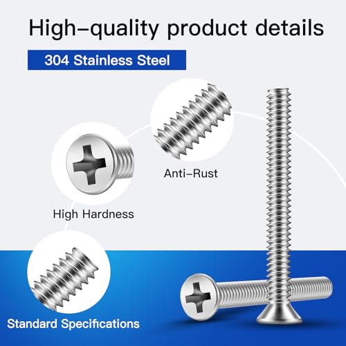 126Pcs Long Electrical Outlet Screws, #6-32#8-32 Wall Plate Switch Screws, Flat Head Phillips Machine Screws for Outlets, Light Switches & Deep Junction Boxes, 304 Stainless, with Tool - color: Silver, size: #6#8 126Pcs