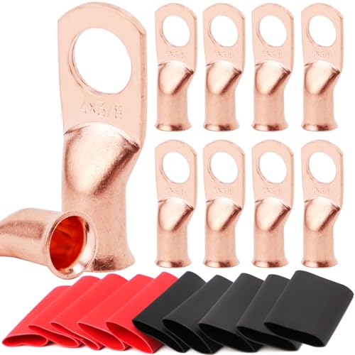TKDMR 10 PCS 4 AWG - 3/8 Battery Cable Lugs Copper Wire Ring Terminals - size: 4 Awg - 3/8" (M10) Ring
