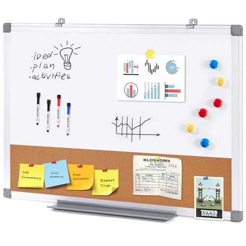 SWANCROWN Dry Erase Cork Board Combo,18 x 24 in, Silver Aluminum Frame - color: Cork-horizontal, size: 24"W x 18"H