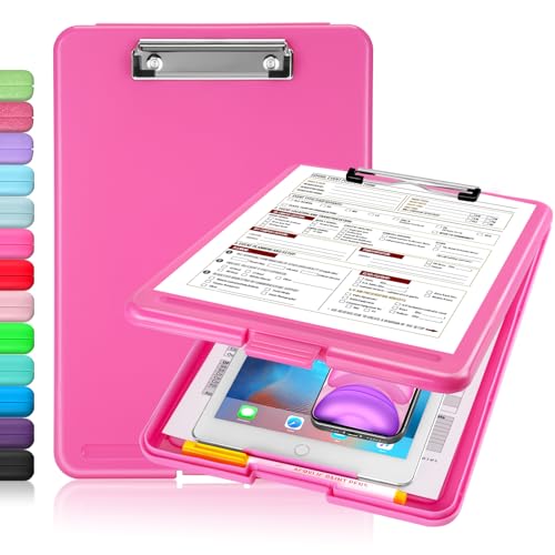 Sooez Clipboard with Storage, Plastic Nursing Clip Boards 8.5x11 - color: A-rose Pink