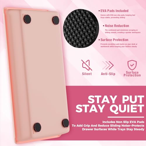 [ 48PCS & 5 Sizes ] Tool Box Organizer Tray, Toolbox Drawer Organizer with Non-Slip Pads, Desk Drawer Divider Set, for Vanity, Desk, Bathroom, Kitchen, Dresser and Home Office Drawers - color: 48PCS PINK(5 size)