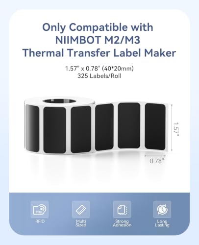 NIIMBOT M2/M3 Thermal Transfer Labels 1.57" x 0.78" (40x20mm) - size: 40*20MM black