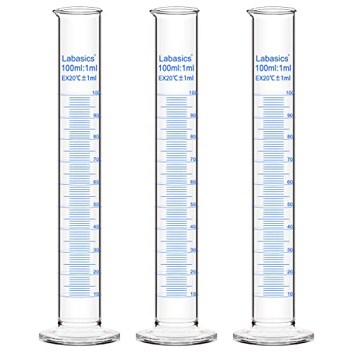 Labasics 3-Pack Borosilicate Glass 100 ml Heavy Wall Graduated Cylinder Measuring Cylinder - size: 100 ml