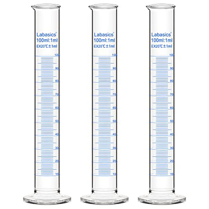 Labasics 3-Pack Borosilicate Glass 100 ml Heavy Wall Graduated Cylinder Measuring Cylinder - size: 100 ml