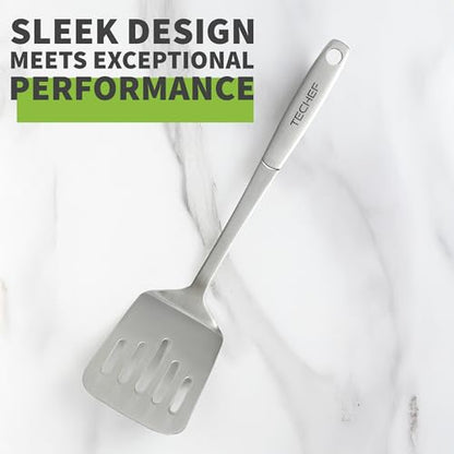 TECHEF - ChefCore 304 Stainless Steel Slotted Turner Spatula with Ergonomic Handle, One-Piece Unibody Design, Rustproof & Heat Resistant, 10.5" Serving Utensil – Made in Korea - size: Slotted Turner