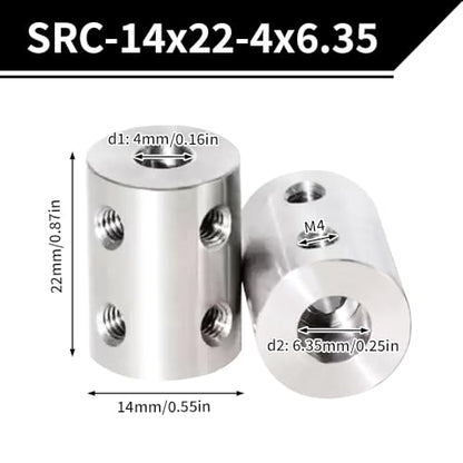 2PCS 4mm to 6.35mm Bore Rigid Coupling, L22 x D14 Set Screw Shaft Coupler Motor Connector Stainless Steel for 3D Printers, Motor Accessories, RC Boat Car Airplane - size: SRC-14x22-4x6.35