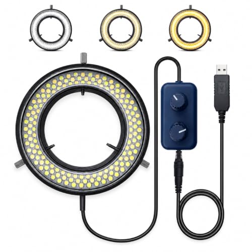 Microscope LED Ring Light Illuminator, USB 5V 144 LED Color Temperature Adjustable, 4 Zone RGB, Focus Lamp Source for Monocular Binocular Trinocular Stereo Microscope Vision Scientific (144 CW WW) - color: 144 LED CW WW