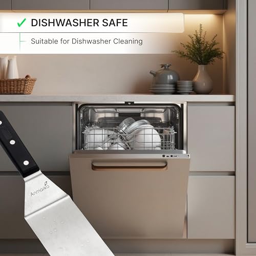 Stainless Steel Spatula Set - Heavy Duty Spatula and Scraper - Great for Cast Iron Griddle BBQ Flat Top Grill - Commercial Grade - color: ABS plastic handle set