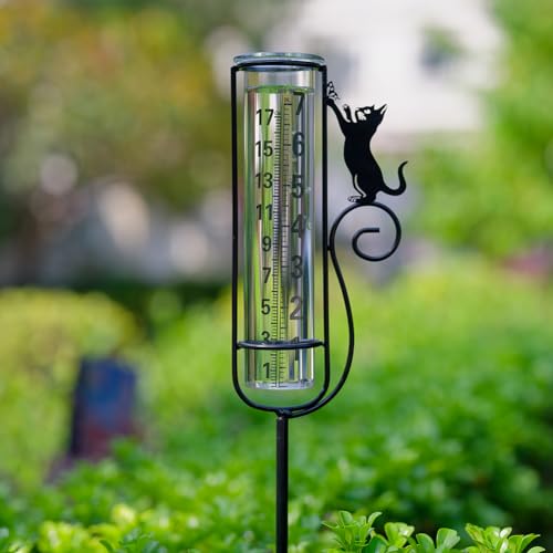Rain Gauge, Cat Rain Gauge Outdoor,Rain Measure Gauge with Metal Stake for Garden Patio Lawn Decor, Large Number Easy to Read - color: A-Cat