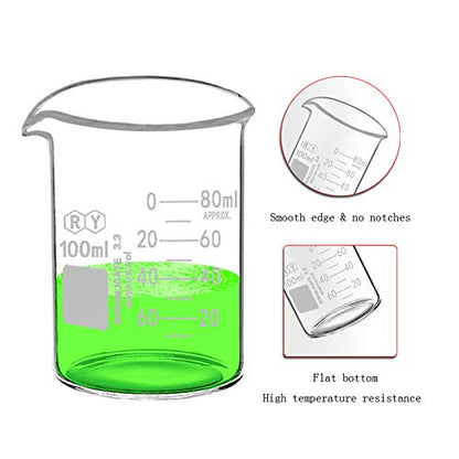 4-Piece Borosilicate Glass Beaker Set, 10-250 mL - size: RY10ml+50ml+100ml+250ml