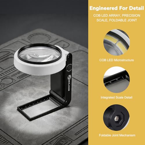 10X 25X Magnifying Glass with Light Stand, 32 LED Foldable Magnifier