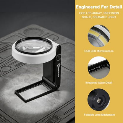 10X 25X Magnifying Glass with Light Stand, 32 LED Foldable Magnifier