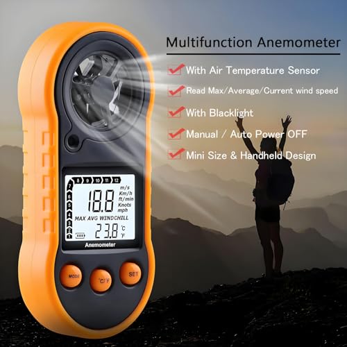 Digital Wind Speed Meter Anemometer,Handheld Air Flow Velocity Meter for Measuring Wind Speed/Temperature with Backlight LCD,for Shooting, HVAC, Drone Flying,Windsurfing, Sailing, Surfing, Fishing - color: Black & Backlight LCD Screen