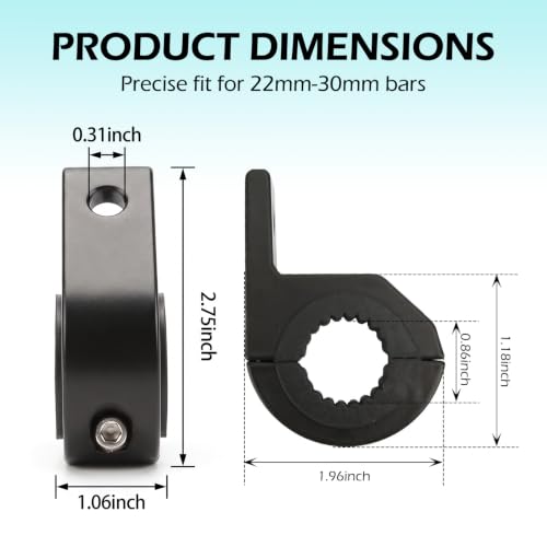 2 PCS Corrosion Resistant Aluminum Horizontal Bar Mount Clamp Kit, Adjustable 0.87" - 1.2" Tube Bracket for Bullbar Roll Cage Roof Rack, Fits Motorcycle ATV Truck SUV Vehicles (Black)