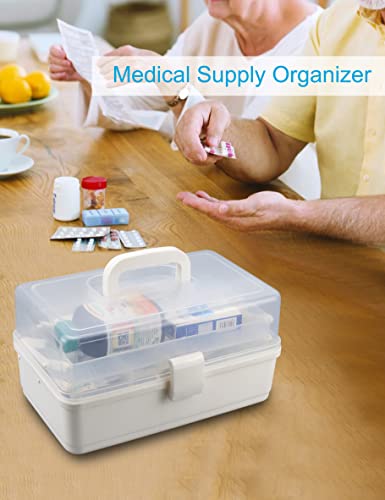 3 Layer Multipurpose Storage Box White Tackle Box Organizer - Craft Organizer with Handle, Portable Art Supplies Case, Medicine First Aid Box, Sewing & Tool Organizer with Divided Trays