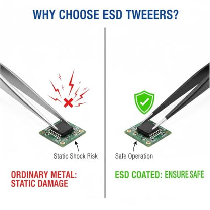 6-Piece Precision Tweezers Set, ESD Tools for Electronics Repair and Crafts