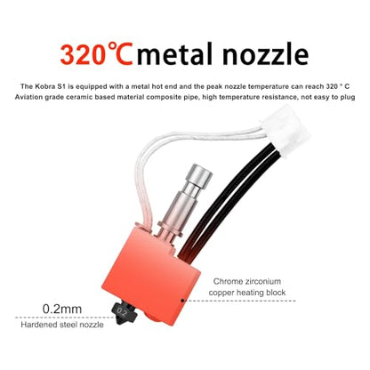 3D Printer 0.2mm S1C Hotend 2Pack Hardened Hotend for Kobra S1 Combo Stainless Steel Print Head Extruder Kit Hot End Hardened Steel Nozzle for Kobra S1 Combo/ACE Pro