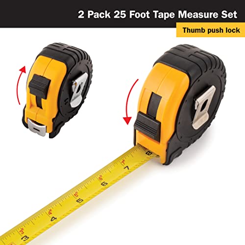 Titan 10901 Tape Measure with Easy-Read Standard Markings and Durable Case, 2-Piece Set, 25-Foot - size: 7.6 m