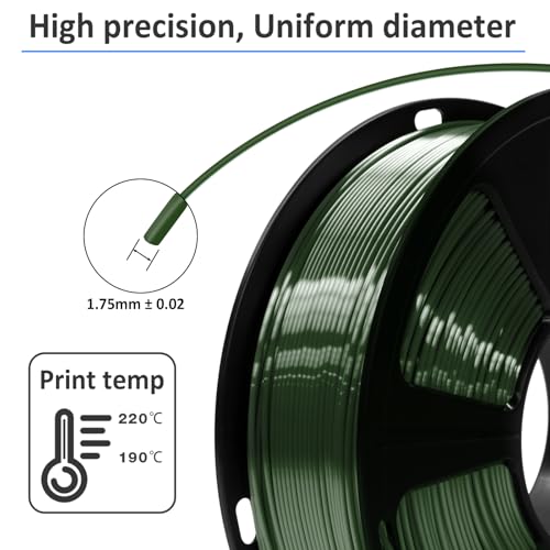 GIANTARM 3D Printer Filament, Shiny Silk Green PLA Filament, 1Kg(2.2lbs) Spool, 1.75mm Dimension Accuracy +/- 0.03mm, 3D Printing Filament,Fit Most FDM Printer - color: Silk Dark Green, size: 1kg