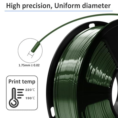 GIANTARM 3D Printer Filament, Shiny Silk Green PLA Filament, 1Kg(2.2lbs) Spool, 1.75mm Dimension Accuracy +/- 0.03mm, 3D Printing Filament,Fit Most FDM Printer - color: Silk Dark Green, size: 1kg