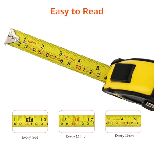 Amazon Basics Self-Locking Tape Measure with Belt Clip, 16-Feet (5-Meters), Inch/Metric Scale, MID Accuracy, Black, Yellow - color: Black, Yellow, size: 4.9 m