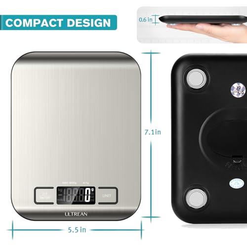 Ultrean Food Scale, Digital Kitchen Scale with LCD Display, Weight Grams and Ounces for Baking Cooking and Meal Prep, 6 Units with Tare Function, 304 Stainless Steel, 11lb (Batteries Included) - size: Medium