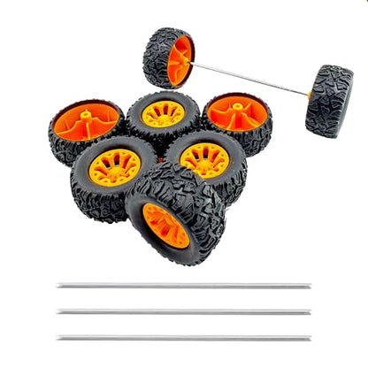 8PCS Toy Car Wheel Toy Car Rubber Tire Wheel with Metal Shaft Axles for RC Car Truck DIY Model Toy Building Project (2x44mm Orange) - style: 2x44mm Orange