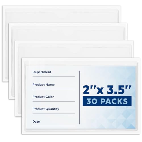 Mifflin-USA - Index Card Holder - 2x3.5”, 30 Pack - Clear Self-Adhesive Pockets - Label Holders for Organizing Storage Bins & Containers - Plastic Sleeves for Protecting Cards & Labels - size: 2x3.5” (Pack of 30)