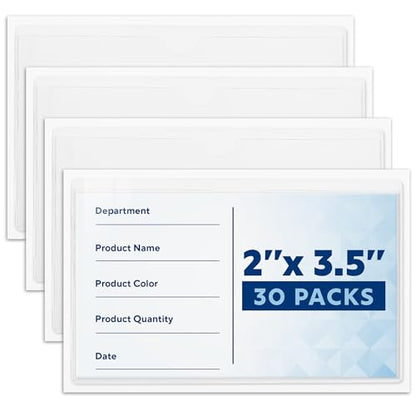 Mifflin-USA - Index Card Holder - 2x3.5”, 30 Pack - Clear Self-Adhesive Pockets - Label Holders for Organizing Storage Bins & Containers - Plastic Sleeves for Protecting Cards & Labels - size: 2x3.5” (Pack of 30)