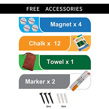 Rustic Wood Framed Magnetic Chalkboard 24 x 36, Large Hanging Chalk Board Sign for Kids, Non-Porous Wall Blackboard for Wedding Kitchen Restaurant Menu and Home with 4 Unique Magnets, Brown - color: Brown