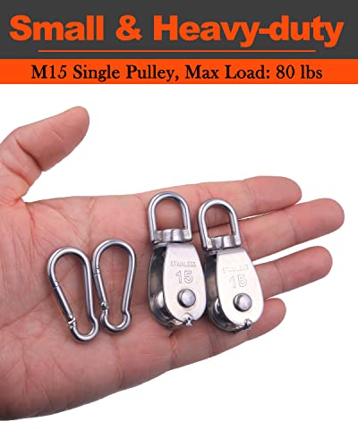 5 Pcs M15 Single Pulley Block, 304 Stainless Steel Lifting Crane Pulley - style: 5*M15 Pulley/Hook