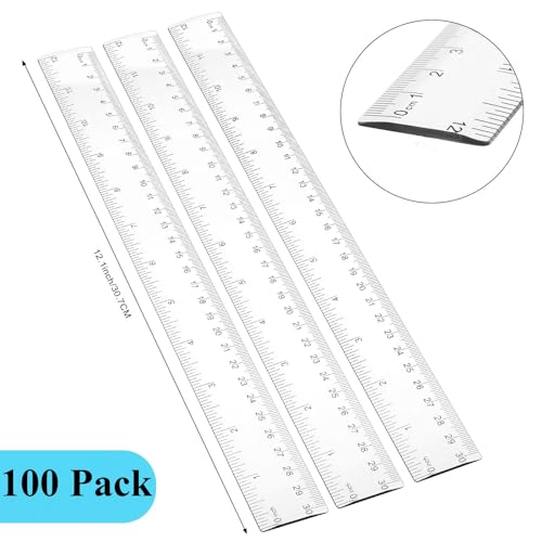 100 Pcs 12 Inch Rulers Bulk Clear Plastic for Back to School Gift Supplies