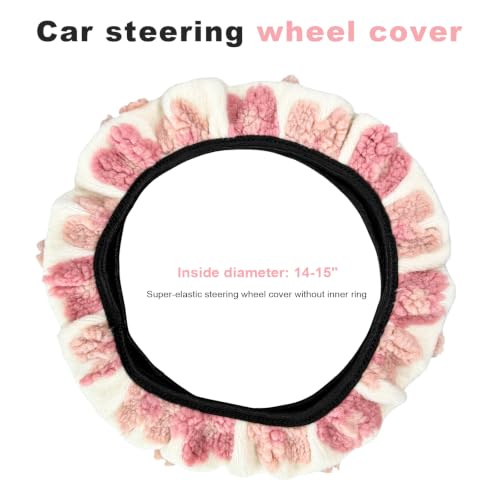 15" Plush Flower Car Steering Wheel Cover (Pink) - color: Pink