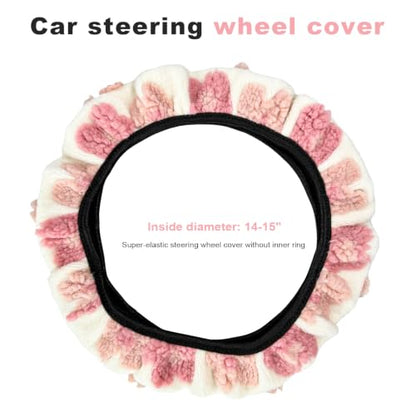 15" Plush Flower Car Steering Wheel Cover (Pink) - color: Pink