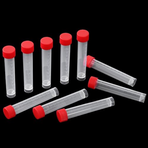 10ml Plastic Vials, 10 Pcs Plastic Tubes with Caps Frozen Test Tubes Sample Tube for Laboratory and School Educational, PP Material (Red) - color: red