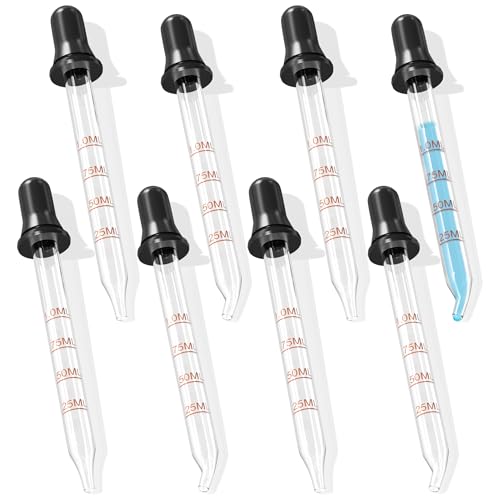 PrettyCare Eye Dropper 8 Pcs, Glass Eye Dropper for 30 ml Essential Oils Bottles Round Tip Measured Medicine Droppers Calibrated 1 ml Capacity - color: 8P-30