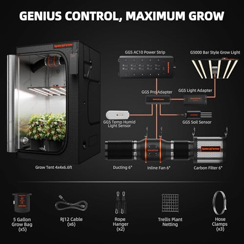 Spider Farmer 4x4x6.6ft G5000 Indoor Grow Tent Kit w/GGS AC10 Power Strip - size: 48"x48"x80"-AC10 Power Strip