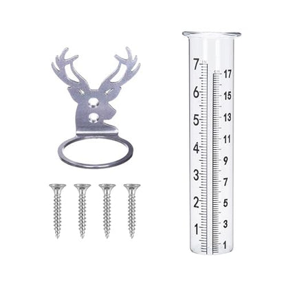 7" Rain Gauge Outdoor, Accurate Glass Tube Best Rated with Deer Shape Rack, Decorative Deer Antler Rain Measure Tool for Garden, Lawn, Patio (Style A) - style: Style A