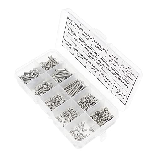 310PCS M2.5 304 SS Knurled Socket Head Cap Screws Nuts Washers Kit - size: M2.5