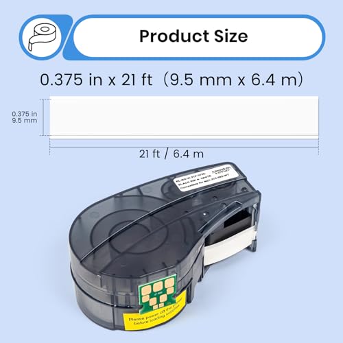 1 Pack Compatible with Brady M21-375-595-WT, Black/White, 0.375" x 21' - color: Black-on-white, size: 0.375" X 21'