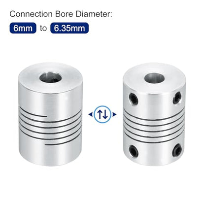 uxcell 1Pcs 6.35mm to 6mm Aluminum Alloy Shaft Coupling L25xD19 Flexible Coupler Beam Stepper Motor Joint Connector for 3D Printer CNC Machine DIY Encoders and Motors Shaft,Silver - size: 6.35mm to 6mm