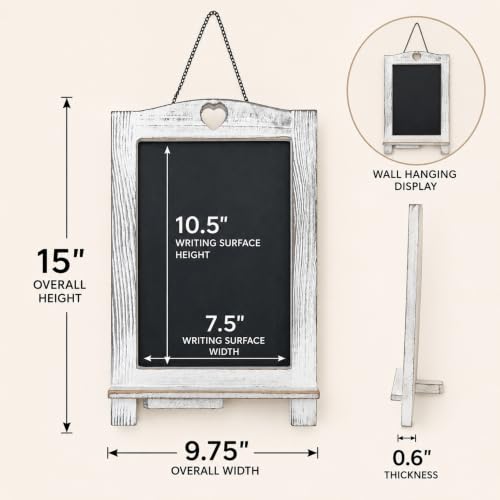 LotFancy 15"x10" Magnetic Chalk Board Sign with Stand - Rustic Whitewash - color: Whitewash, size: 10"W x 15"H