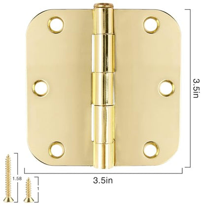 TDCHINGES Rounded Door Hinges 3.5" X 3 1/2 Inch Polished Brass 5/8" 3 Pack - color: Polished Brass-Rounded, size: 3 Pack-no squeak