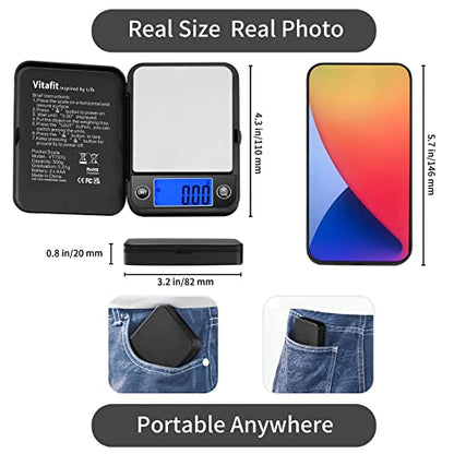 Vitafit 500g Digital Pocket Scale High Accuracy 0.01g, Gram Scale Blue LCD - size: 4.3 x 3.2in