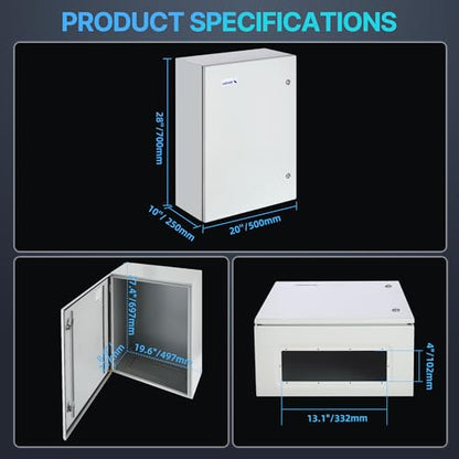 NEMA 4X Enclosure 28x20x10 Metal Outdoor Electrical Enclosure Box - size: 28"H × 20"W × 10"D