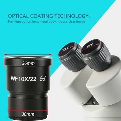2PCS Wide Microscope Eyepieces, 22mm 10X Optical Biological Eyepieces Clear Microscope Lens Adapters for Triocular Binocular Scope Lab 30mm Mounting Interface