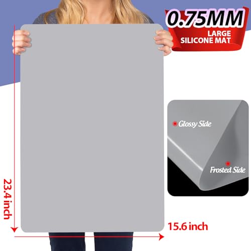 LEOBRO Large Silicone Mat, 23.4” x 15.6” Gray Silicone Mats for Crafts, Play Dough Mat, for Resin Molds, Clay, Paint, Cutting Mats, for Arts and Crafts, Medium Thickness 0.75 MM